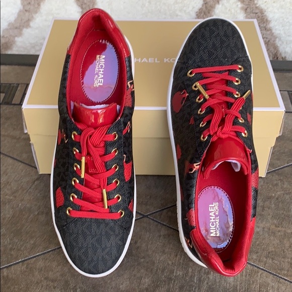 MICHAEL KORS POPPY LACE UP MINI LOGO PVC BLACK MUL - Picture 11 of 16